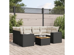 Vidaxl 7 Pcs Conjunto De Sofás P/ Jardim C/ Almofadões Vime Pe Preto