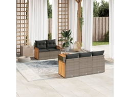 Vidaxl 6 Pcs Conjunto Sofás De Jardim Com Almofadões Vime Cinzento