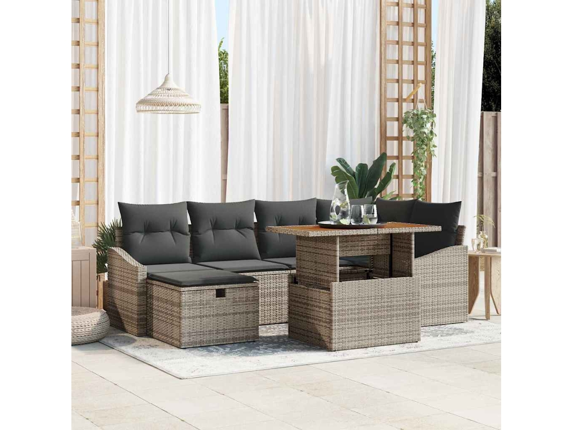 Vidaxl Conjunto De Sofá De Jardim 7 Unid. Cinzeto Vime Pe