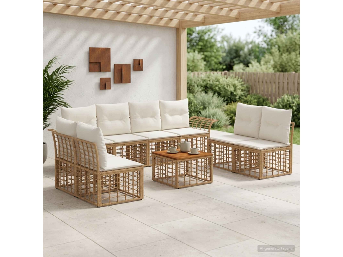 Vidaxl Conjunto De Sofás Para Exterior 9 Unid. Natural E Branco Creme