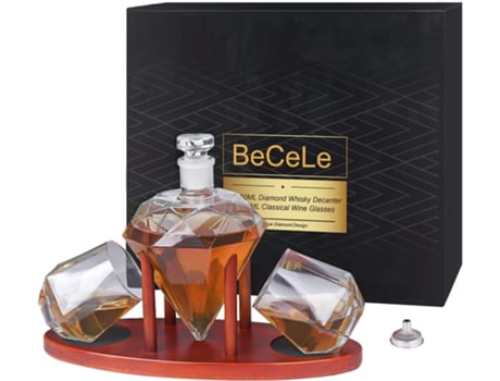 Whiskey Decanter, Whiskey Glass Gift Set 2pcs, Whiskey Glass Decanter With Wooden Tray Stand, Gift For Men Beijiyi