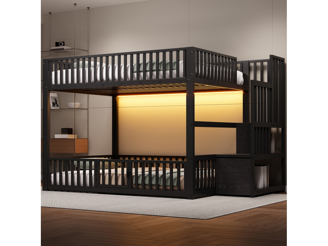 Beliche 140x200 Com Escada De Armazenamento, Com Led, Preto