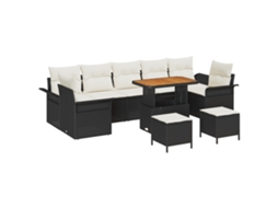 Conjunto 10 Conjunto De Sofá De Jardim Vidaxl Preto Vime Pe (90 X 55 X 71 Cm)