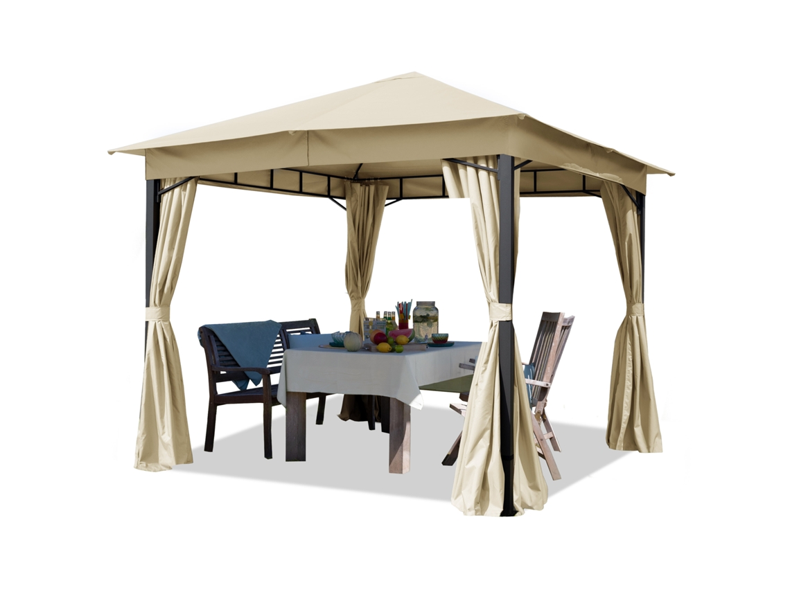 Gazebo De Jardim 3x3 M Aprox. 180 G/m² Lona Para Telhado, Galpão Com 4 Partes Laterais Em Champagne Toolport