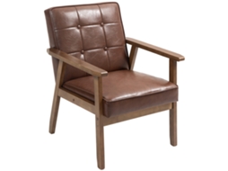 Poltrona Sala Castanho 64x73x81 Cm Couro Sintético Com Encosto Tufado Pernas Madeira Maciça