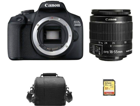 Kit Máquina Fotográfica Reflex CANON 2000D EF-S 18-55mm F3.5-5.6 IS II + 32GB SD + Bolsa