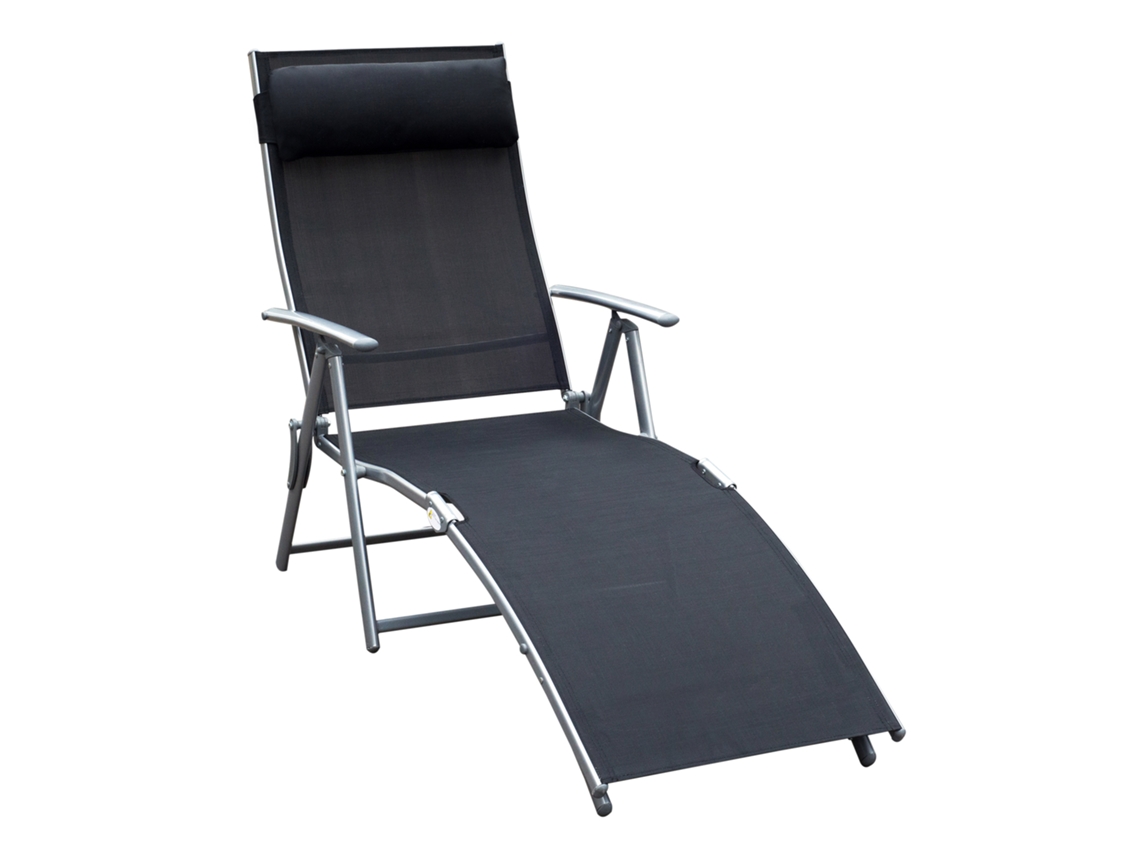 Espreguiçadeira Dobrável Almofada Metal Preta 137x64x101cm