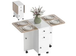 Mesa de refeição com rodas, abatível, com 2 gavetas e armário, 120x60x76,5cm Branco | S/MARCA