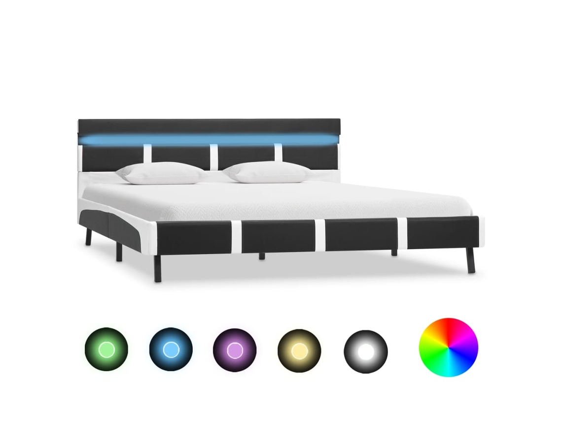 Vidaxl Estrutura De Cama Com Led 140x200 Cm Couro Artificial Cinzento