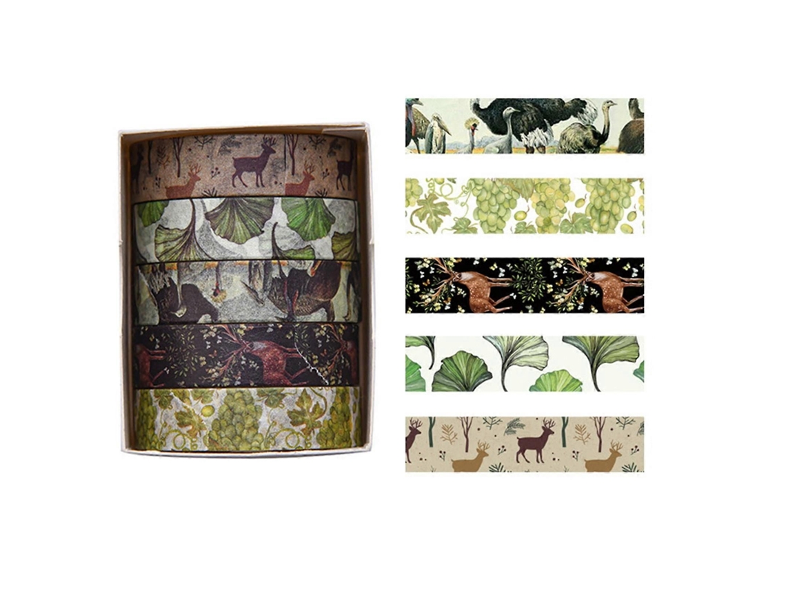 Fita Decorativa de Papel Florestas Planta Imprimir Washis Mão Conta Artistas Adesiva Adesiv a GOKOCO