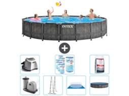 Piscina INTEX Round Prism Frame Greywood 549 X 122 Cm Inclui Bomba Escada Lençol Cobertura Acessórios Cb57