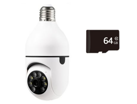 Câmara Rotativa Lâmpada Wifi + Cartão Micro Sd 64Gb Gira 355° Full-Hd Visão Noturna Deteção Movimento Imagens em Tempo Real no Telemóvel LAMPCAM
