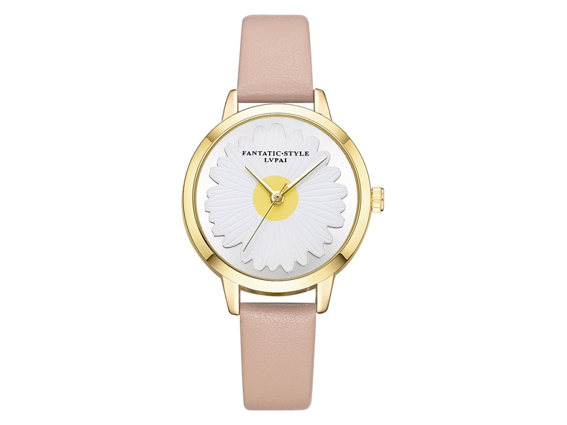 Relógio de Pulso Feminino Elegante Casual Quartz com Cinto Pu Bege Lvpai