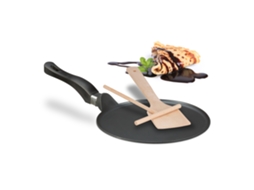 Bandeja Para Crepes Relaxdays Com Distribuidor De Massa E Espátula De Madeira, Indução, Alumínio, Ø 25 Cm, Preto