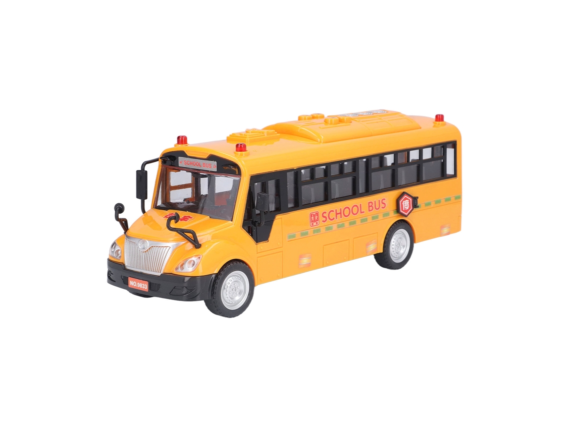 Ônibus escolar amarelo de brinquedo WalshLXq, feito de plástico, com portas que abrem, luzes e sons.