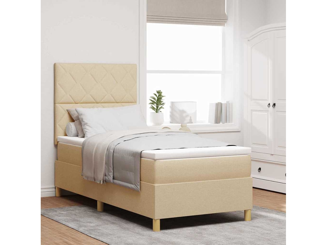 Vidaxl Cama Box Com Cabeceira Creme 100 X 200 Cm Tecido