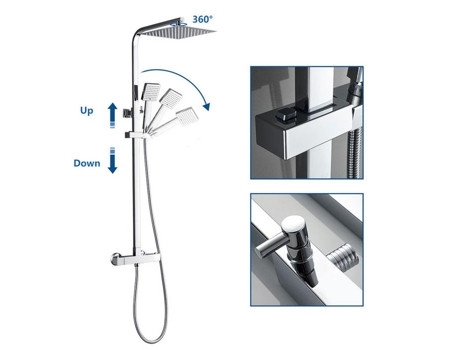 Coluna De Chuveiro Termostática Aço Inoxidável Misturador Termostático Chuveiro Quadrado Alto De 10 Polegadas Altura Ajustável Auralum Max