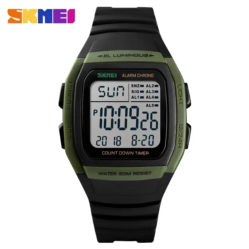 Relógio Esportivo Masculino com Mostrador Digital Luminoso e Duplo Fuso Horário. MDUG (verde Militar)