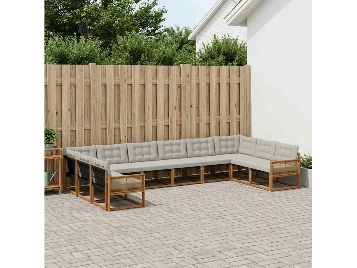 Vidaxl Conjunto De Sofás Para Exterior 10 Pcs Natural E Cinzento-claro