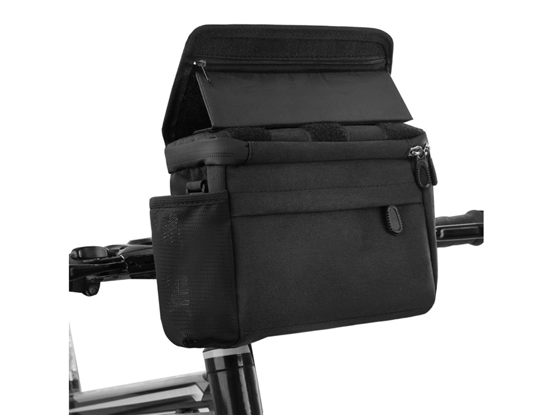 Bolsa Para Guidão De Bicicleta Bolsa Impermeável Para Mountain Bike Com Suporte Dobrável Para Telefone Com Tela Sensível Ao Toque (preta)