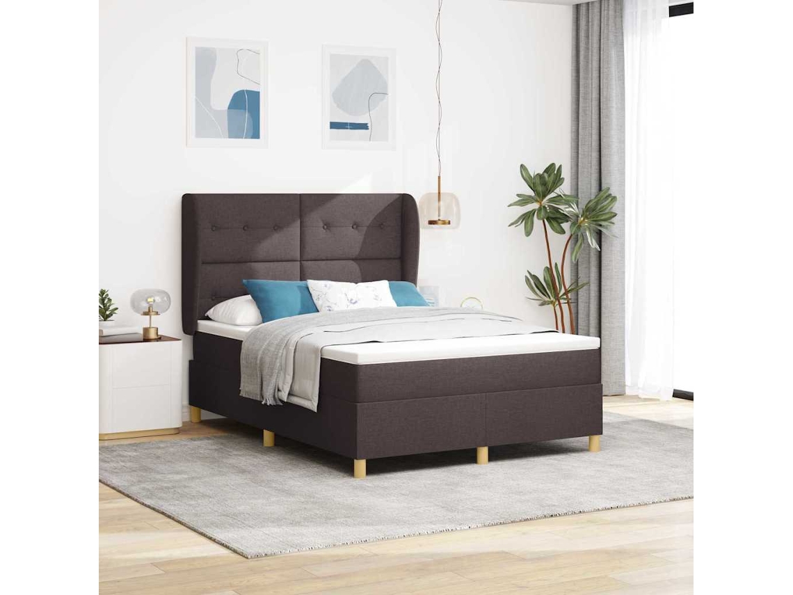 Vidaxl Cama Box Com Cabeceira Manual Marrom Escuro 200 X 140 Cm Tecido