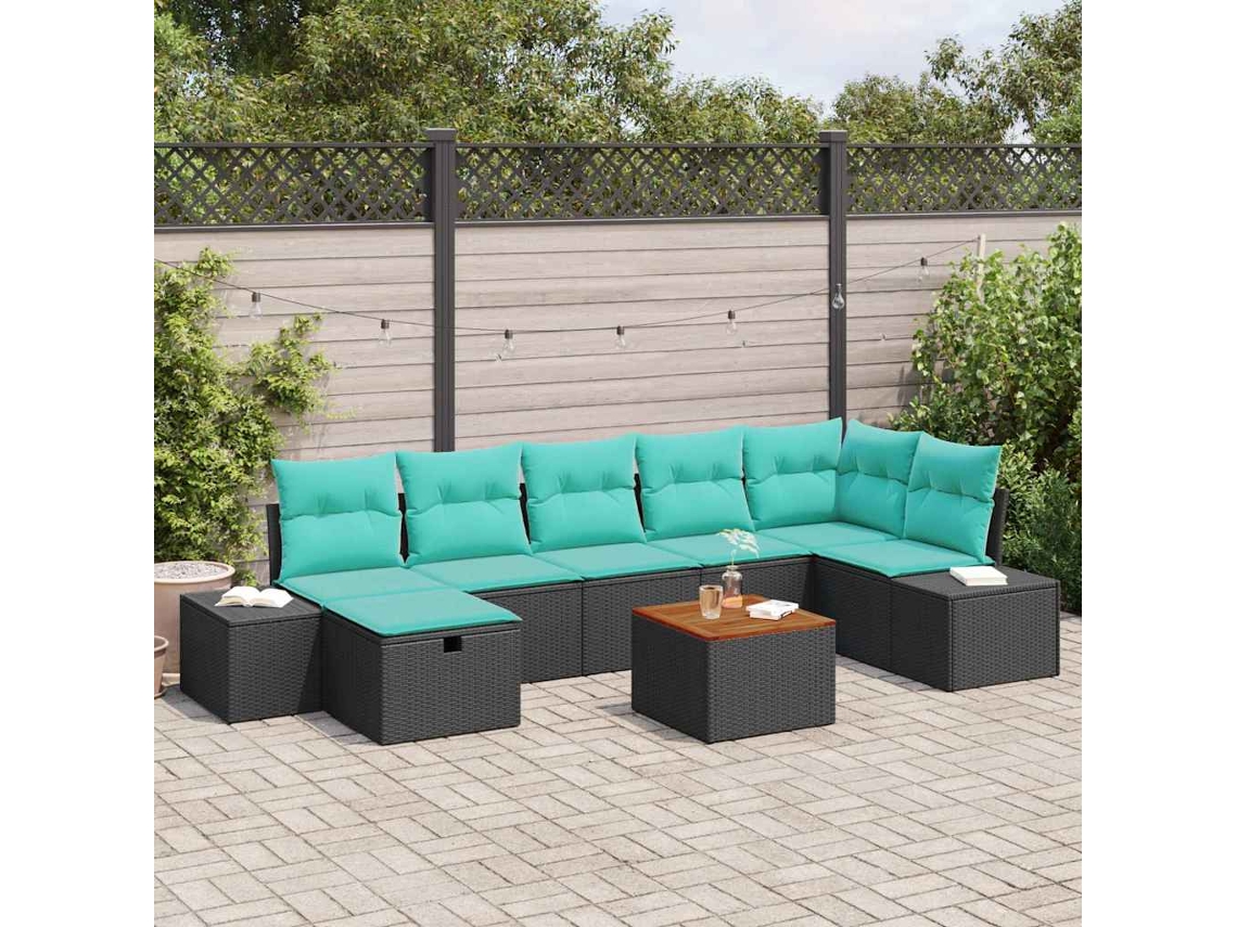 Vidaxl Conjunto De Sofá De Jardim 8 Unid. Preto Rattan Sintético