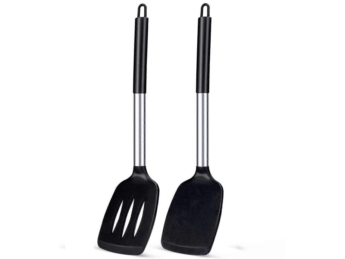2 espátulas de silicone antiaderentes, resistentes ao calor e livres de BPA, ideais para peixe, ovos e panquecas.