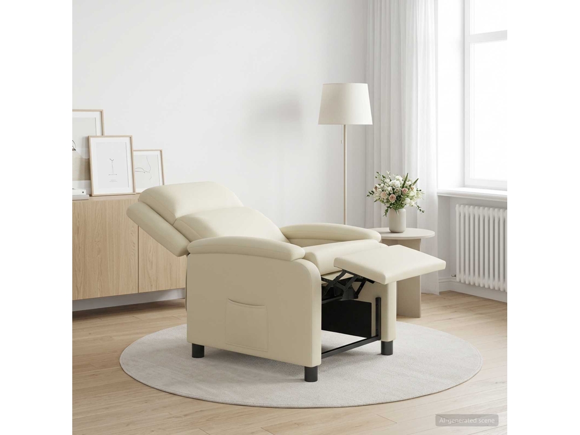 Vidaxl Reclinável Creme Couro Sintético