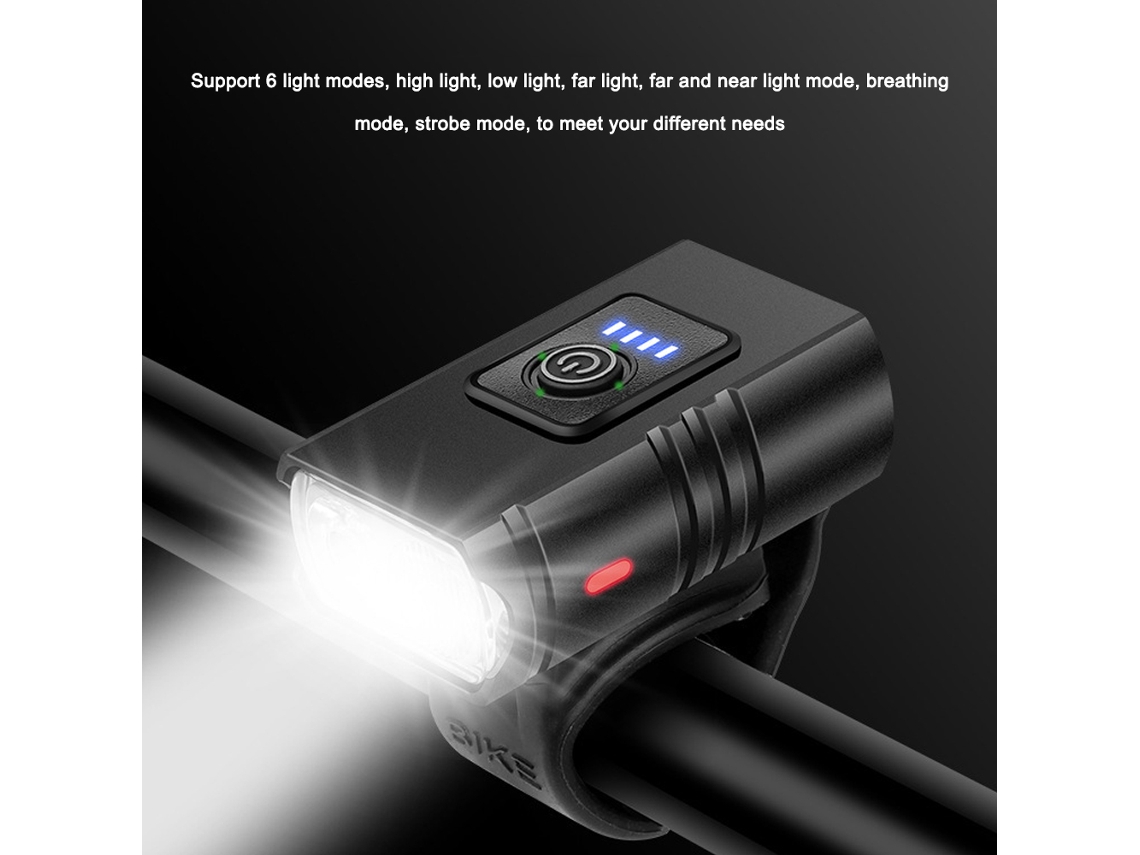 Luz de Bicicleta Mali LED frontal, recarregável USB, à prova d'água, com 6 modos, para MTB e estrada