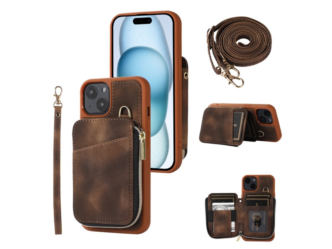 Capa Para Iphone 15 Plus Pele Sintética Castanho