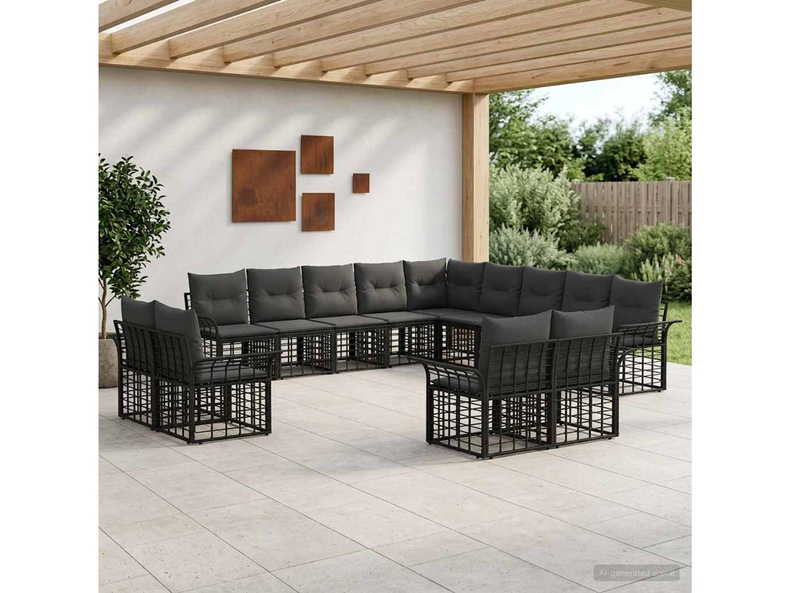 Vidaxl Conjunto De Sofás Para Exterior 13 Unid. Preto E Cinza Escuro