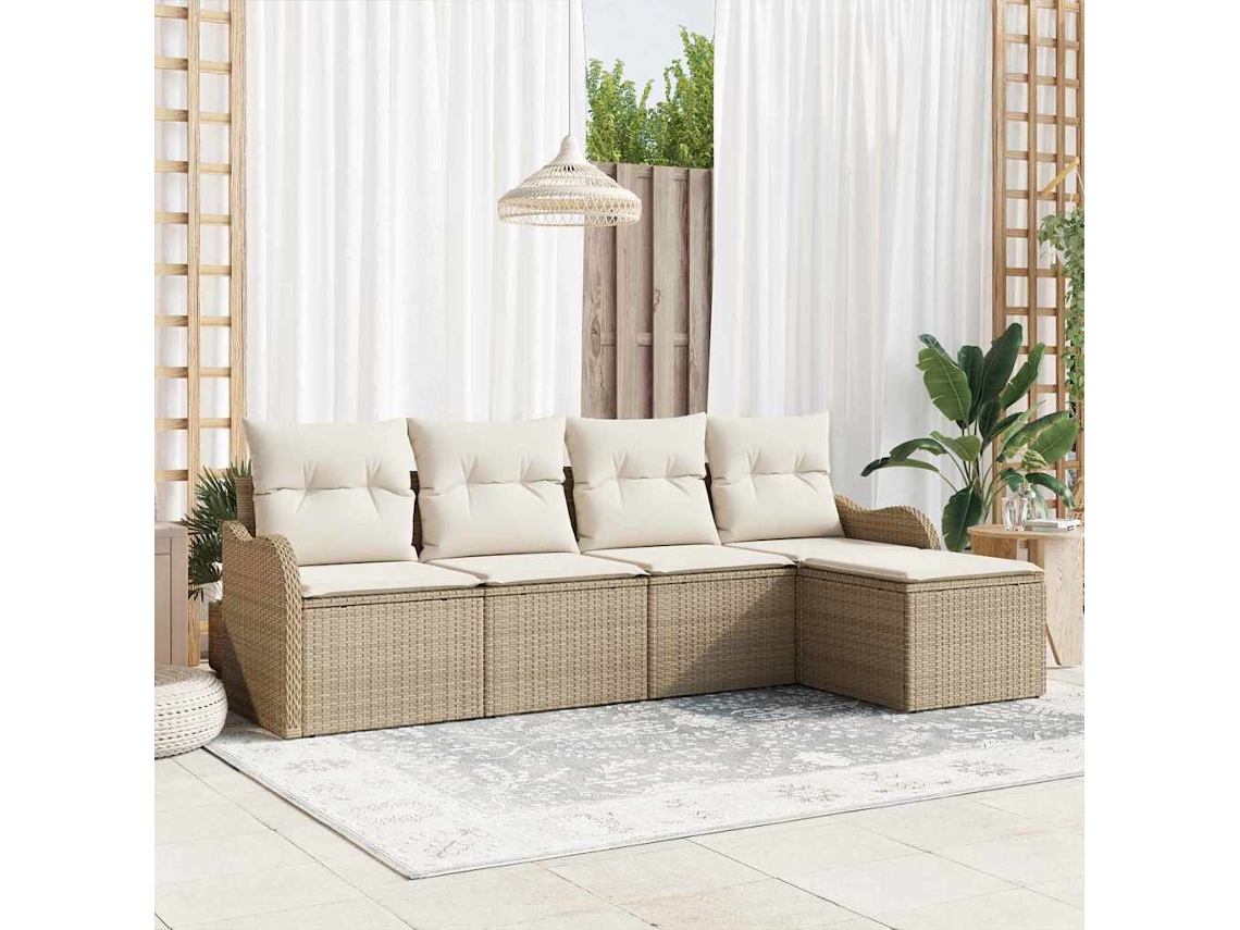 Vidaxl Conjunto De Sofá De Jardim 5 Unid. Bege E Branco Vime Pe