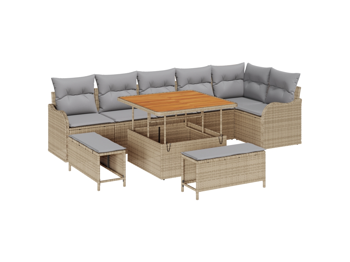 Conjunto 9 Conjunto De Sofá De Jardim Vidaxl Bege Vime Pe (287,5 X 122,5 X 85 Cm)