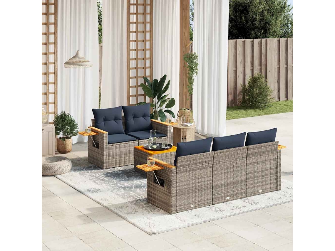 Vidaxl 6 Pcs Conjunto Sofás P/ Jardim C/ Almofadões Vime Pe Cinzento