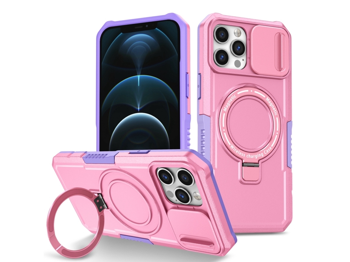 Capa Zruxe Compativel Com Iphone 12 Pro (sliding Camshield - Magsafe - Tpu Hybrid Pc - Preto - Roxo E Rosa)