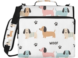 Pasta Organizadora Com Desenho De Dachshund, Azul, Rosa E Branca, 3-argolas, 3, 8cm Com Alça, Portfólio Portátil De