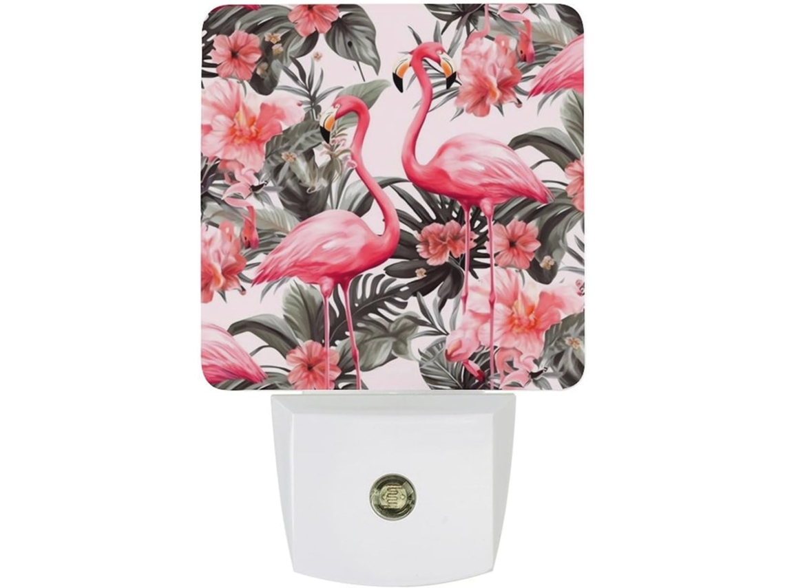 Luminária De Parede Com Plugue, Com Design Floral Flamingo, Sensor Crepuscular, Luz Led Branca, Lampada De Parede