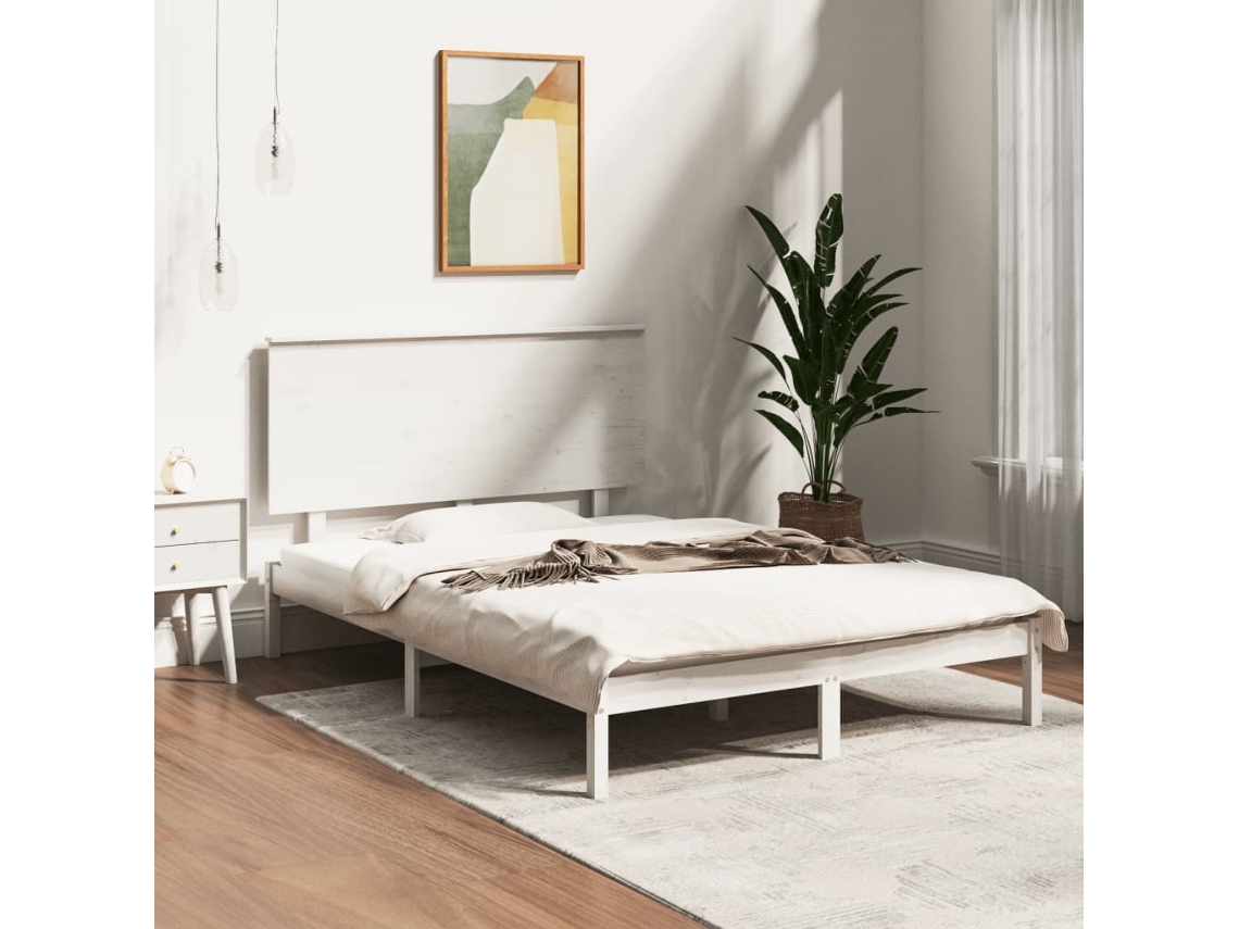 Vidaxl Cama Sem Colchão 120x200 Cm Madeira De Pinho Maciça Branco