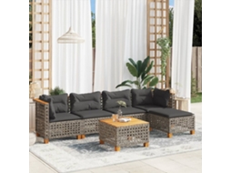 Vidaxl 6 Pcs Conjunto Sofás De Jardim Com Almofadões Vime Cinzento