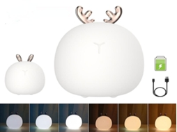 Luminária noturna Lurelia em formato de coelho com base de silicone, recarregável via USB, com brilho ajustável e luz quente para bebês e crianças.