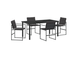 Conjunto 5 De Vidaxl De Jantar Para Jardim Com Almofadas Preto Textilene E Aço