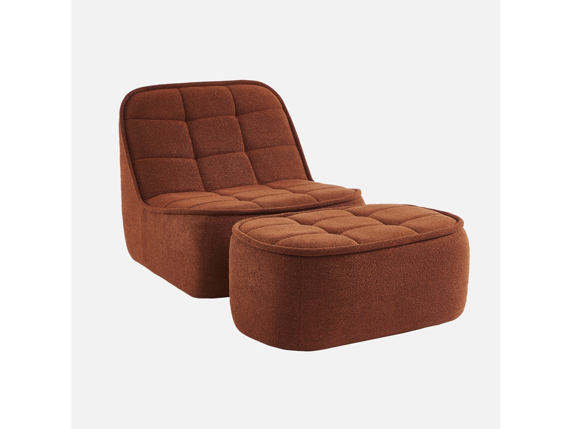 Poltrona Boucle Texturizada 1 Lugar Descanso Para Pés, Terracota Sweeek