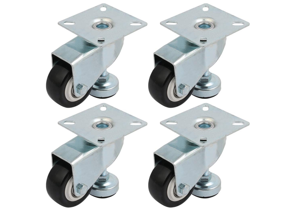 Roda Única de 2 Polegadas Diâmetro, Formato Quadrado, Placa Superior, Rolo Universal Preto, 4 Peças CHABERLU