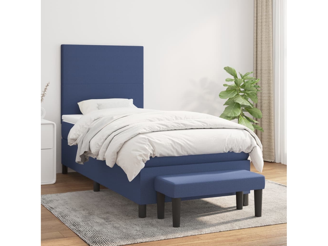 Vidaxl Cama Com Molas/colchão 80x200 Cm Tecido Azul