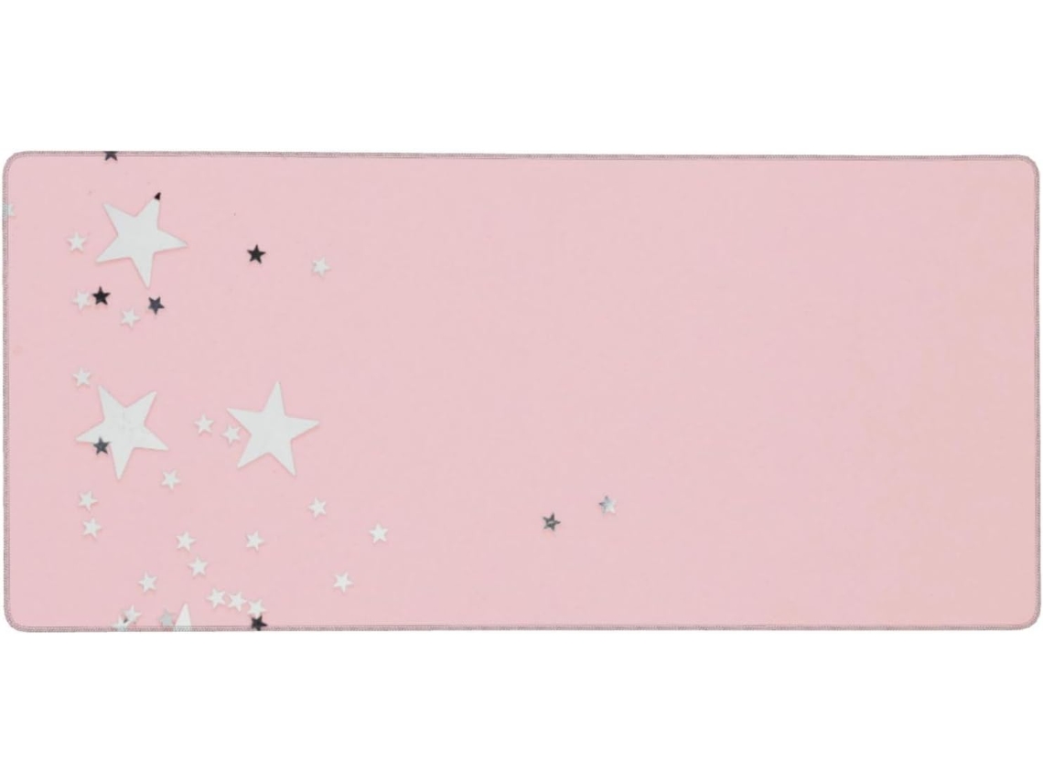 Mousepad para Computador de Grande Formato, com Estampa Estrelas Rosa e Brancas Base Borracha Antiderrapante,