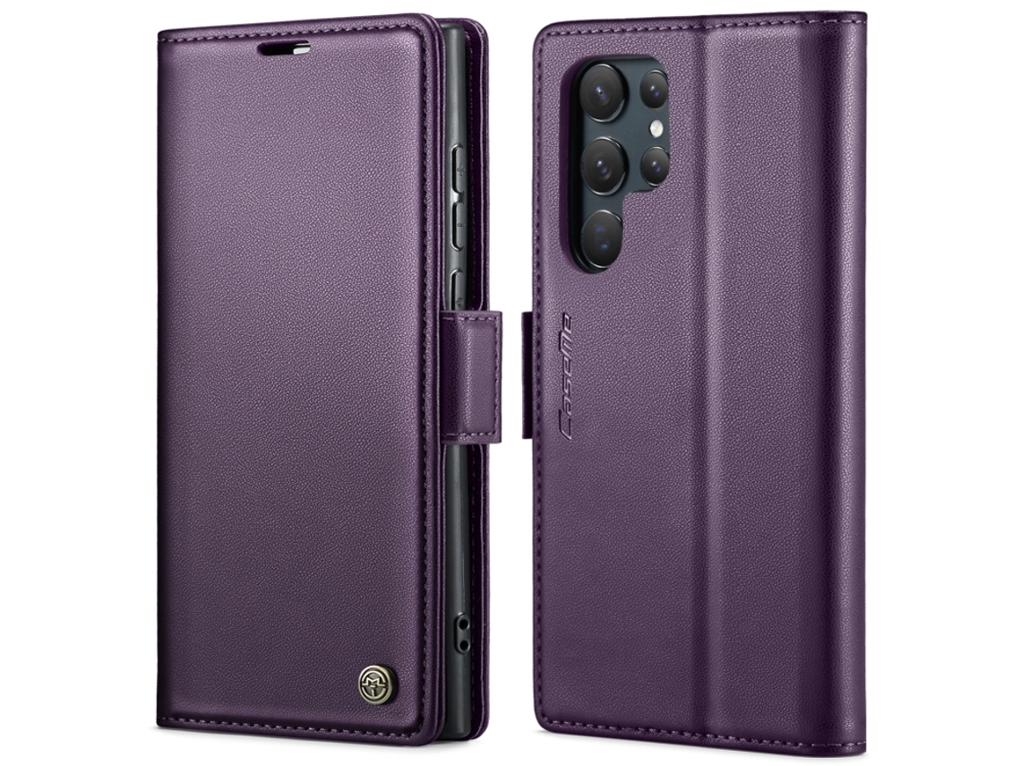 Capa Para Samsung Galaxy S24 Ultra Borboleta Fivela Litchi Textura De Telefone De Couro Rfid Antirroubo Roxo Perolado