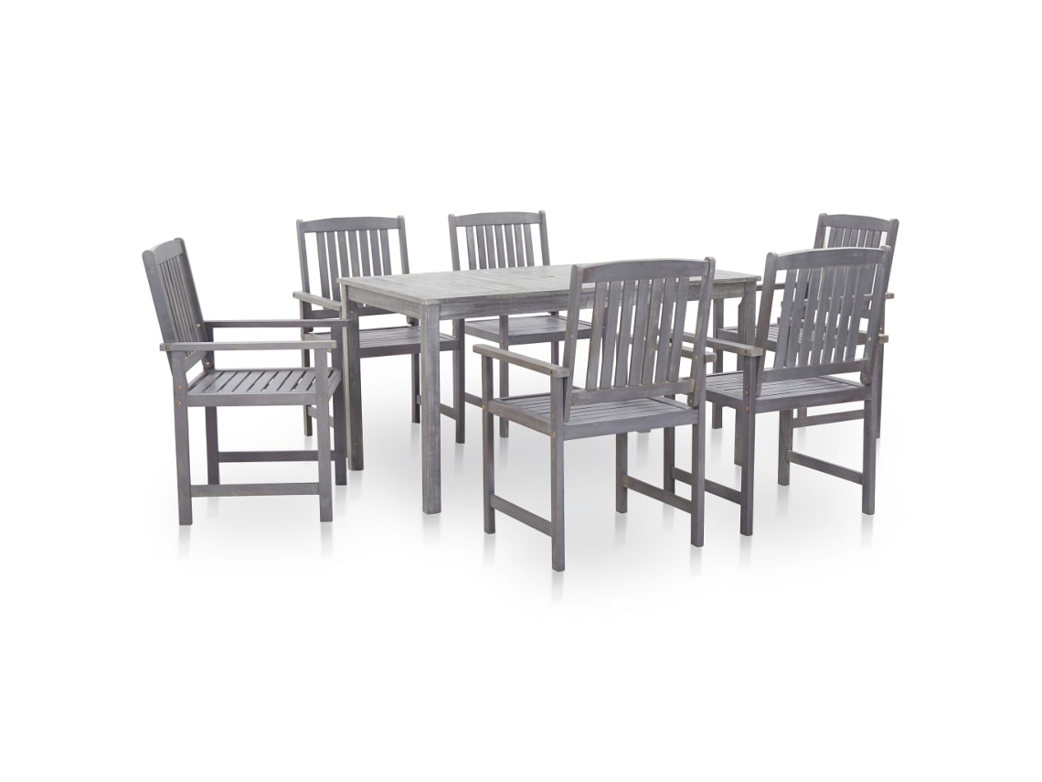 Vidaxl 7 Pcs Conj. De Jantar P/ Exterior Acácia Maciça Cinzento Lavado