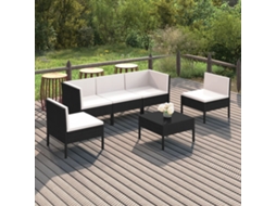 Vidaxl 6 Pcs Conjunto Lounge De Jardim C/ Almofadões Vime Pe Preto