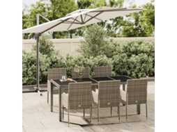 Vidaxl 7 Pcs Conjunto De Jantar P/ Jardim C/ Almofadões Vime Pe Cinza