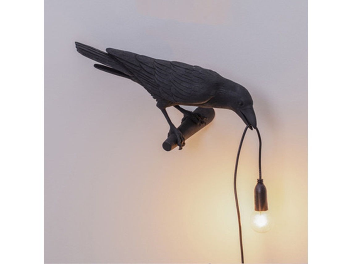 BRILVIBERA Aplique Moderno Italiano Seletti Bird, Iluminação em Resina Preta e Branca